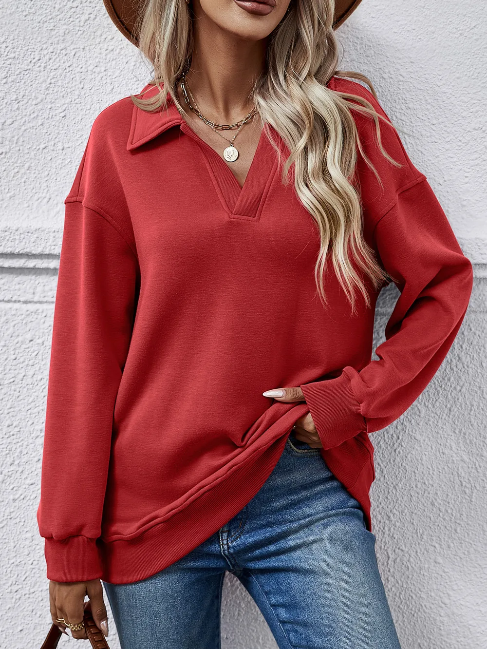 Collared Neck Dropped Shoulder Sweatshirt, image 25