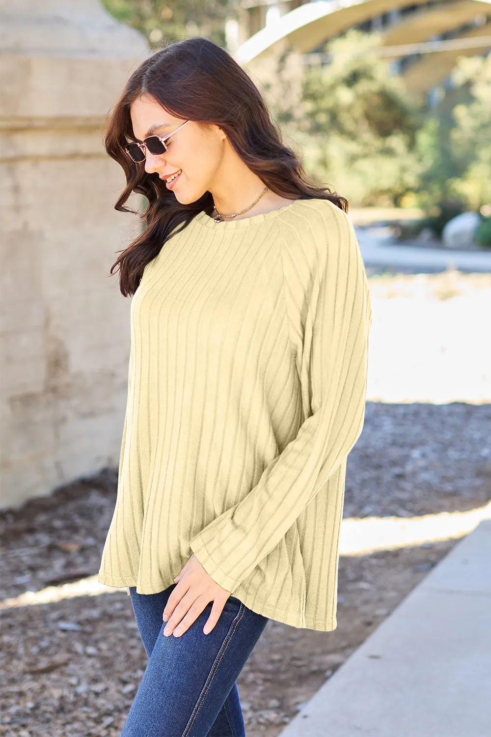 Full Size Ribbed Round Neck Long Sleeve Knit Top, image 8