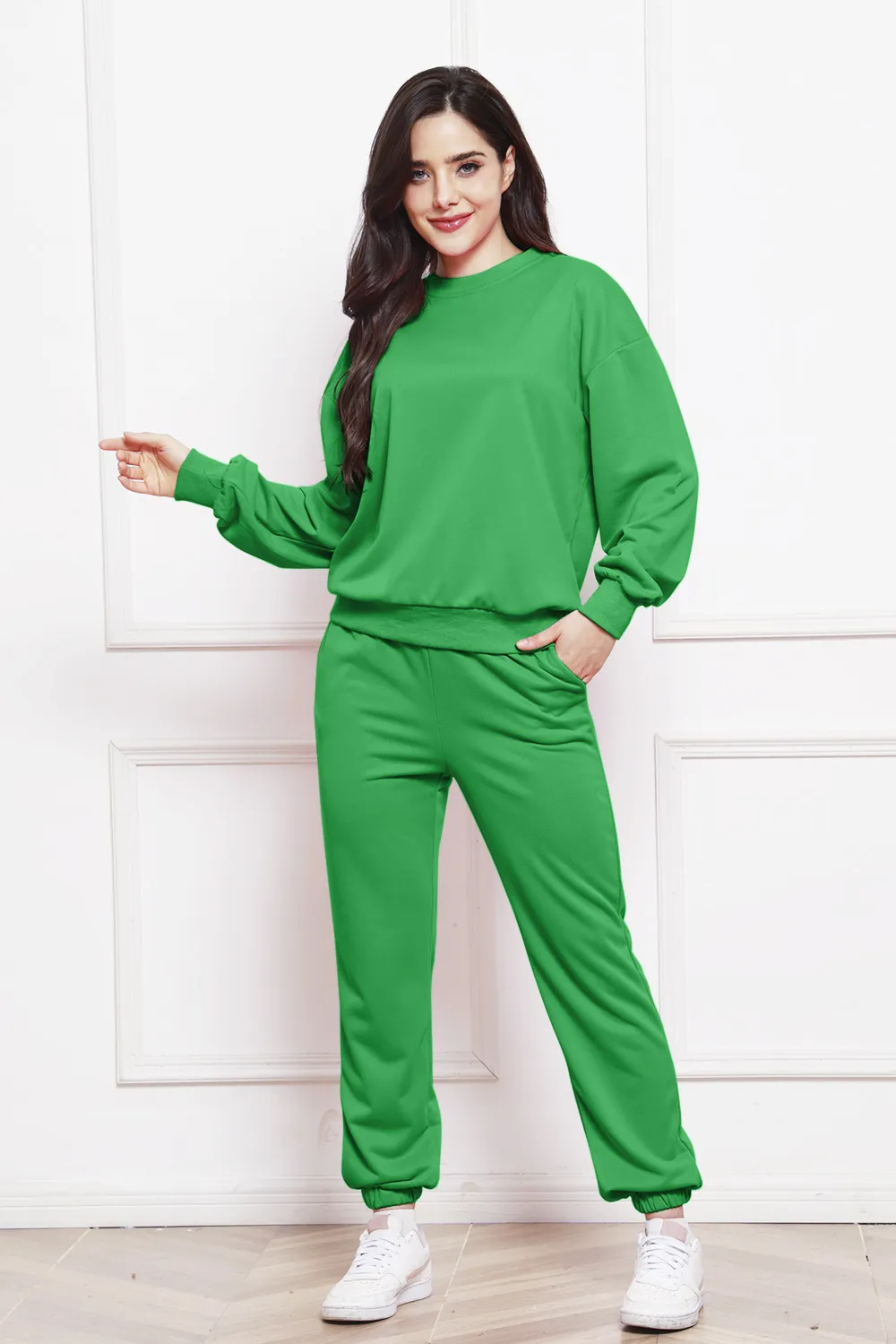 Round Neck Long Sleeve Sweatshirt and Pants Set, image 13