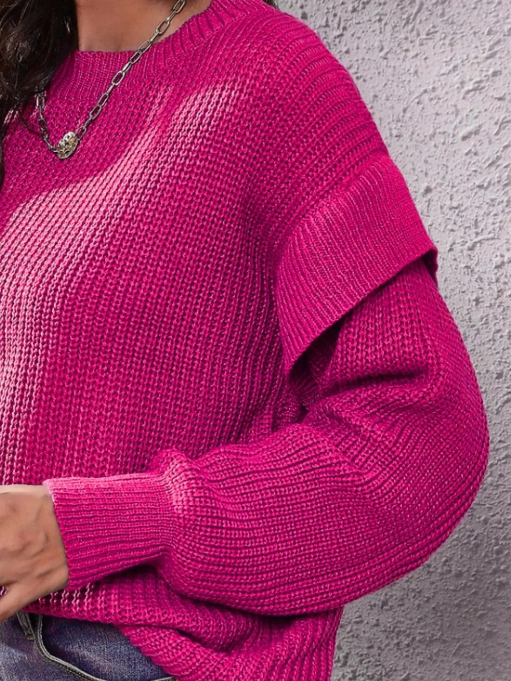 Ruffled Round Neck Dropped Shoulder Sweater, image 10