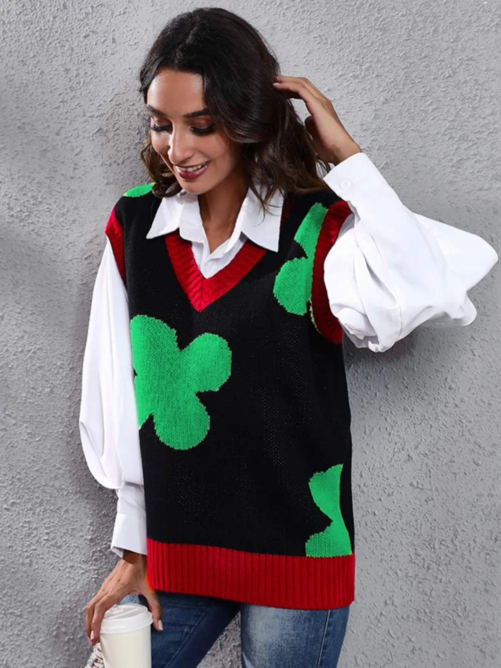 Four Leaf Clover V-Neck Sweater Vest, image 5