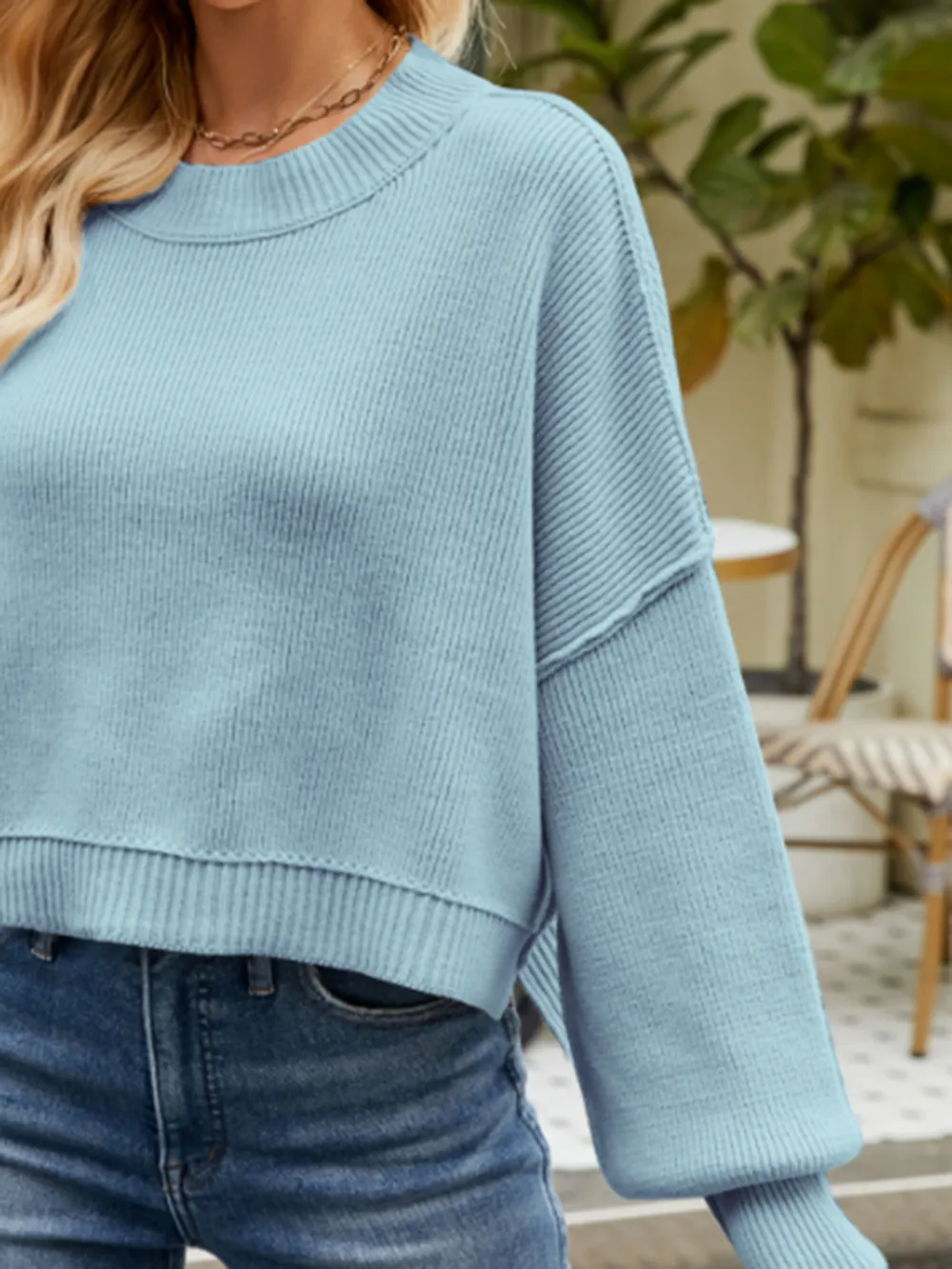 Round Neck Lantern Sleeve Sweater, image 17