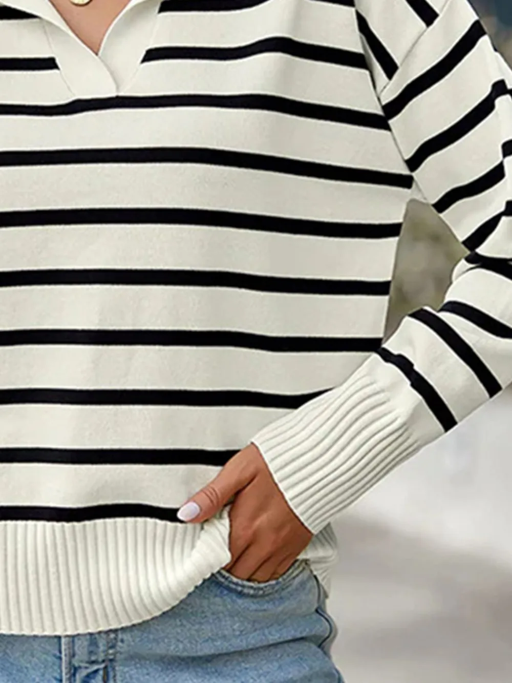 Striped Collared Neck Knit Top, image 12
