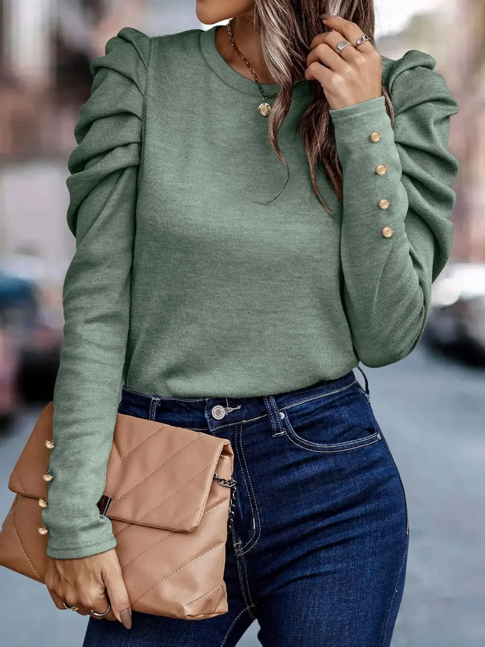 Round Neck Puff Sleeve Sleeve Blouse, image 4