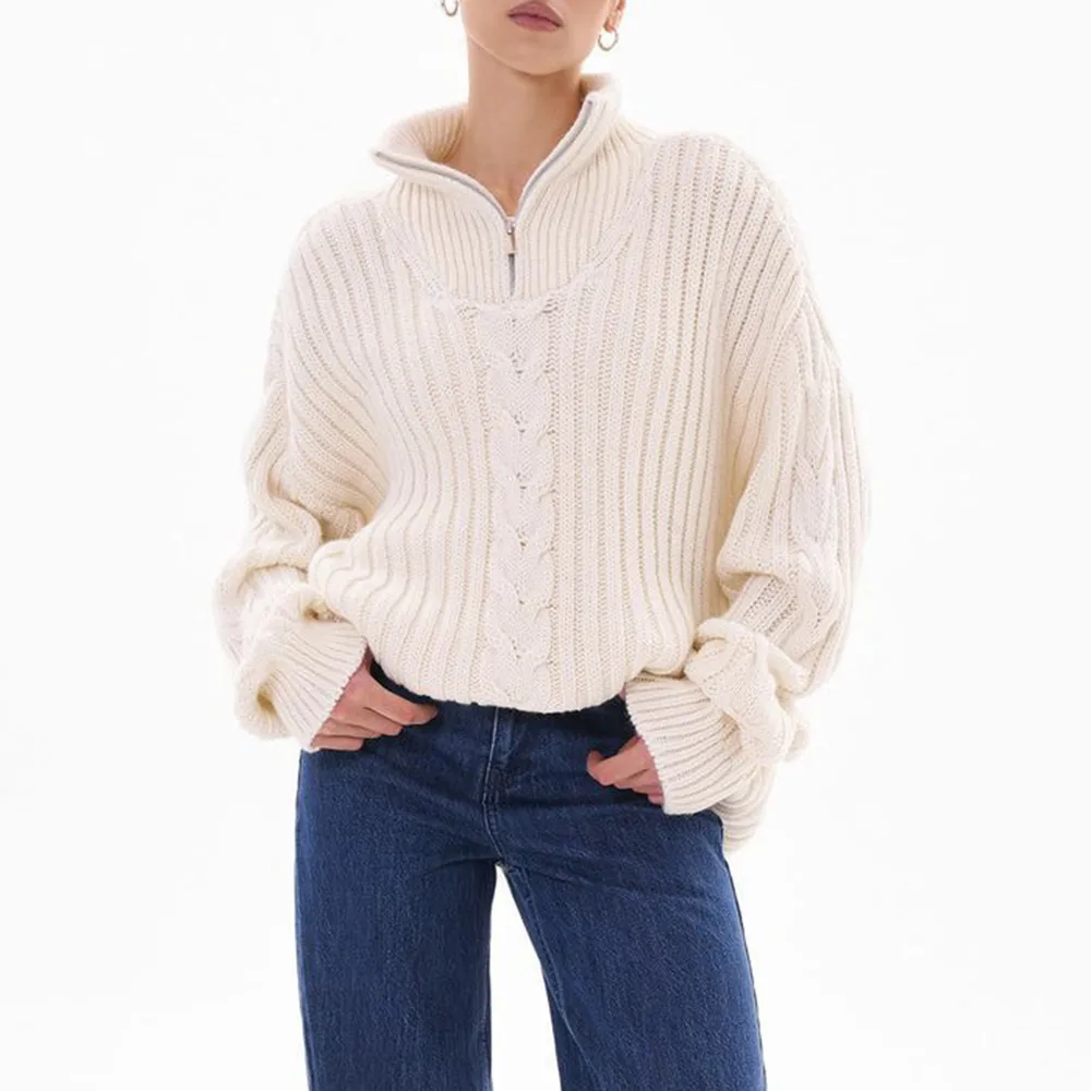 Ribbed Half Zip Long Sleeve Sweater, image 10