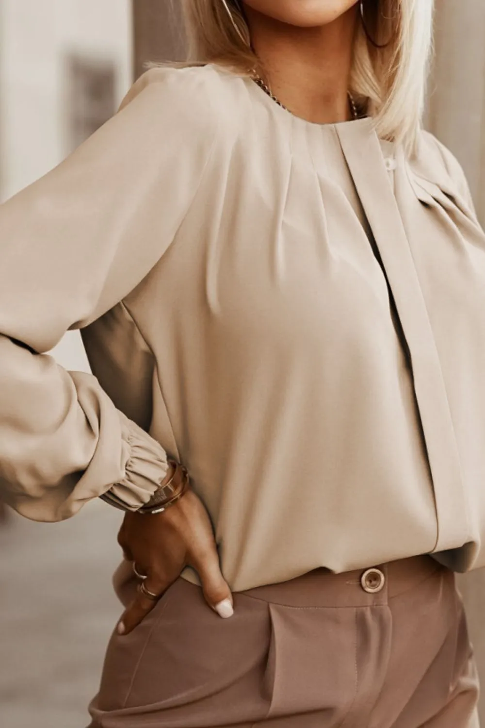 Button Up Round Neck Long Sleeve Shirt, image 15