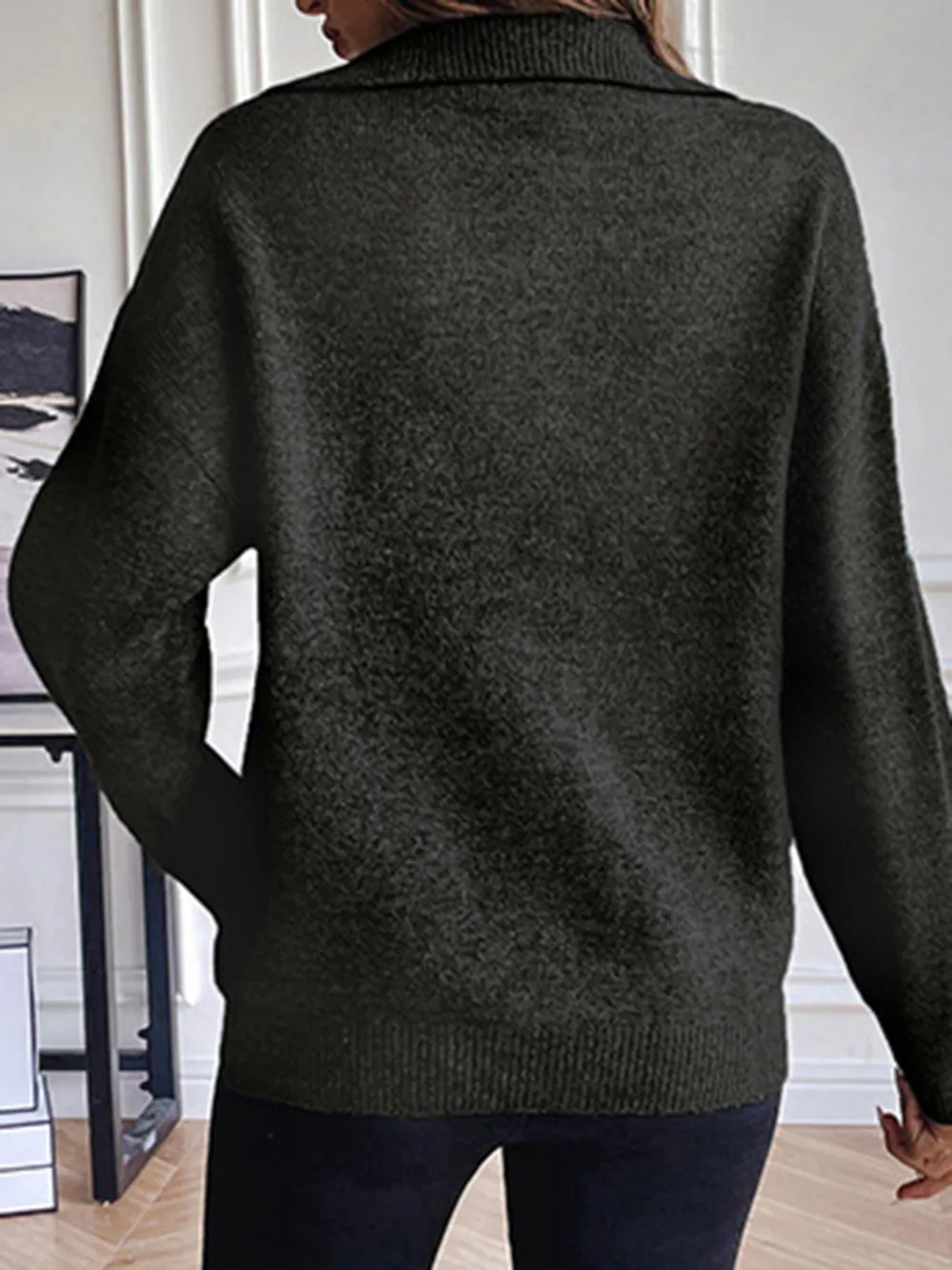 Half Zip Dropped Shoulder Sweater, image 9
