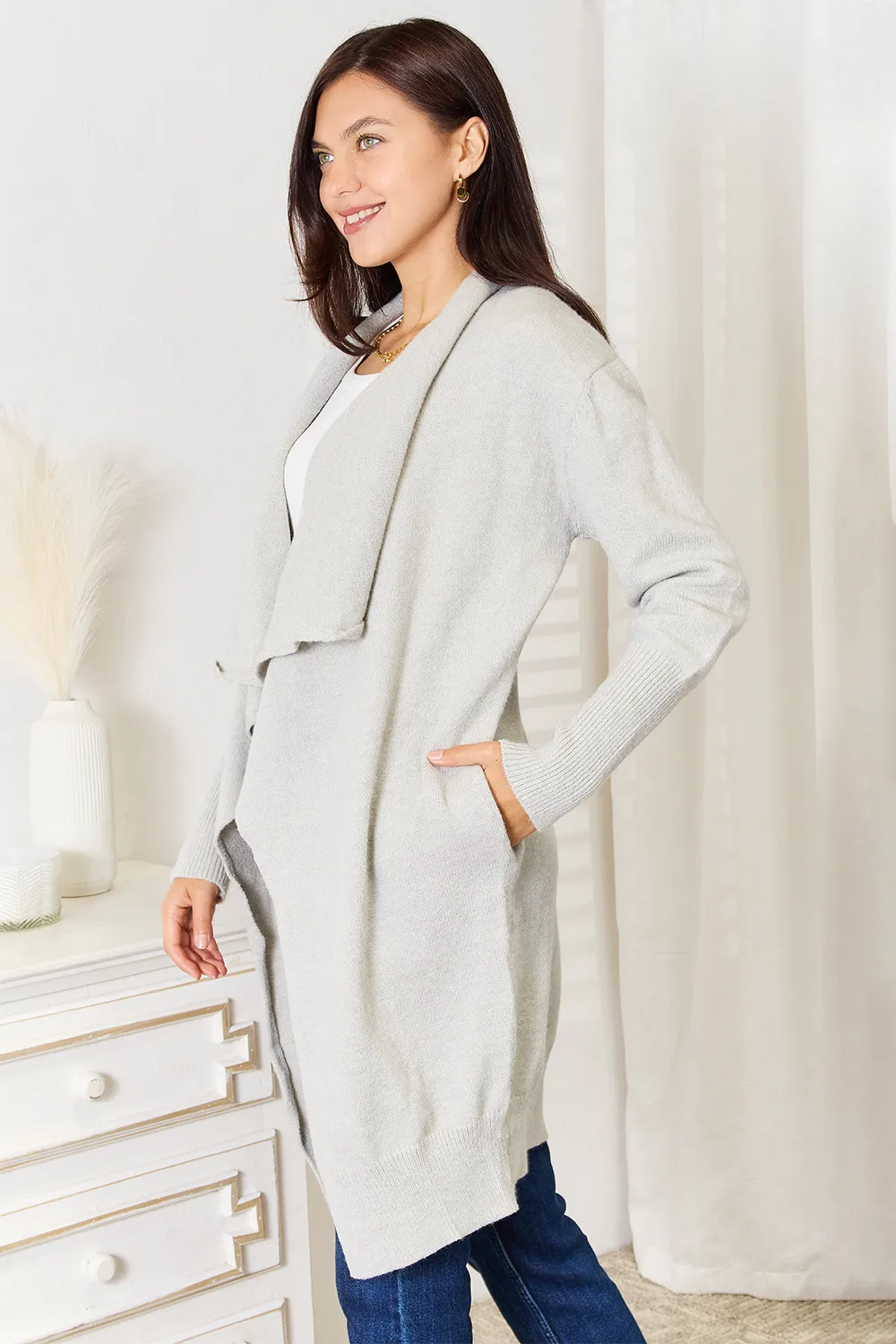 Open Front Duster Cardigan with Pockets, image 3