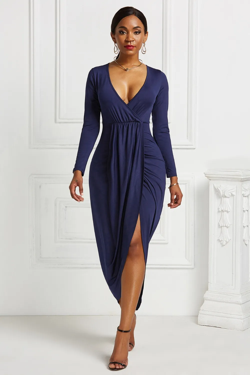 High-low Ruched Surplice Long Sleeve Dress, image 14