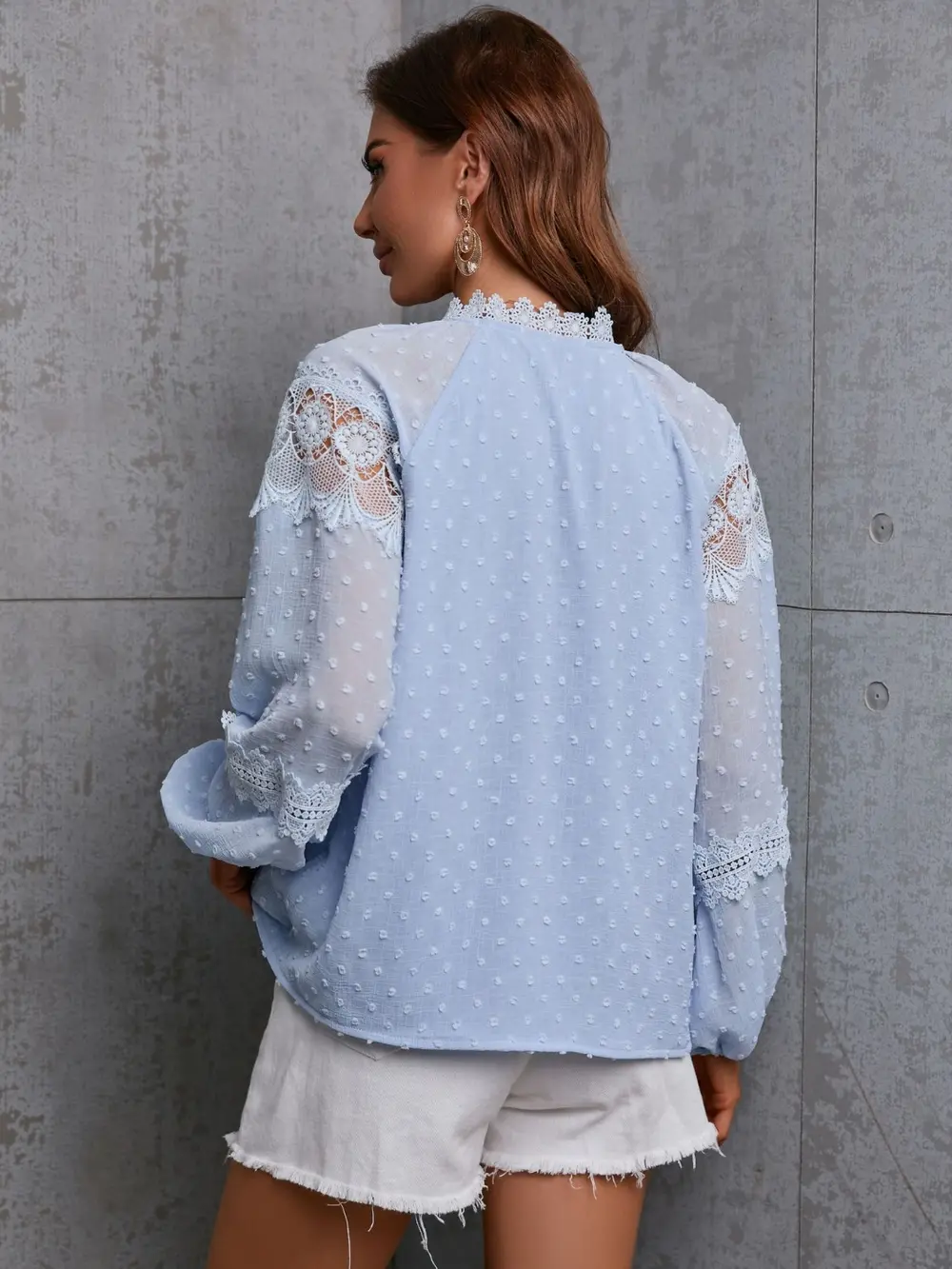 Crochet Tassel Tie Neck Long Sleeve Blouse, image 12