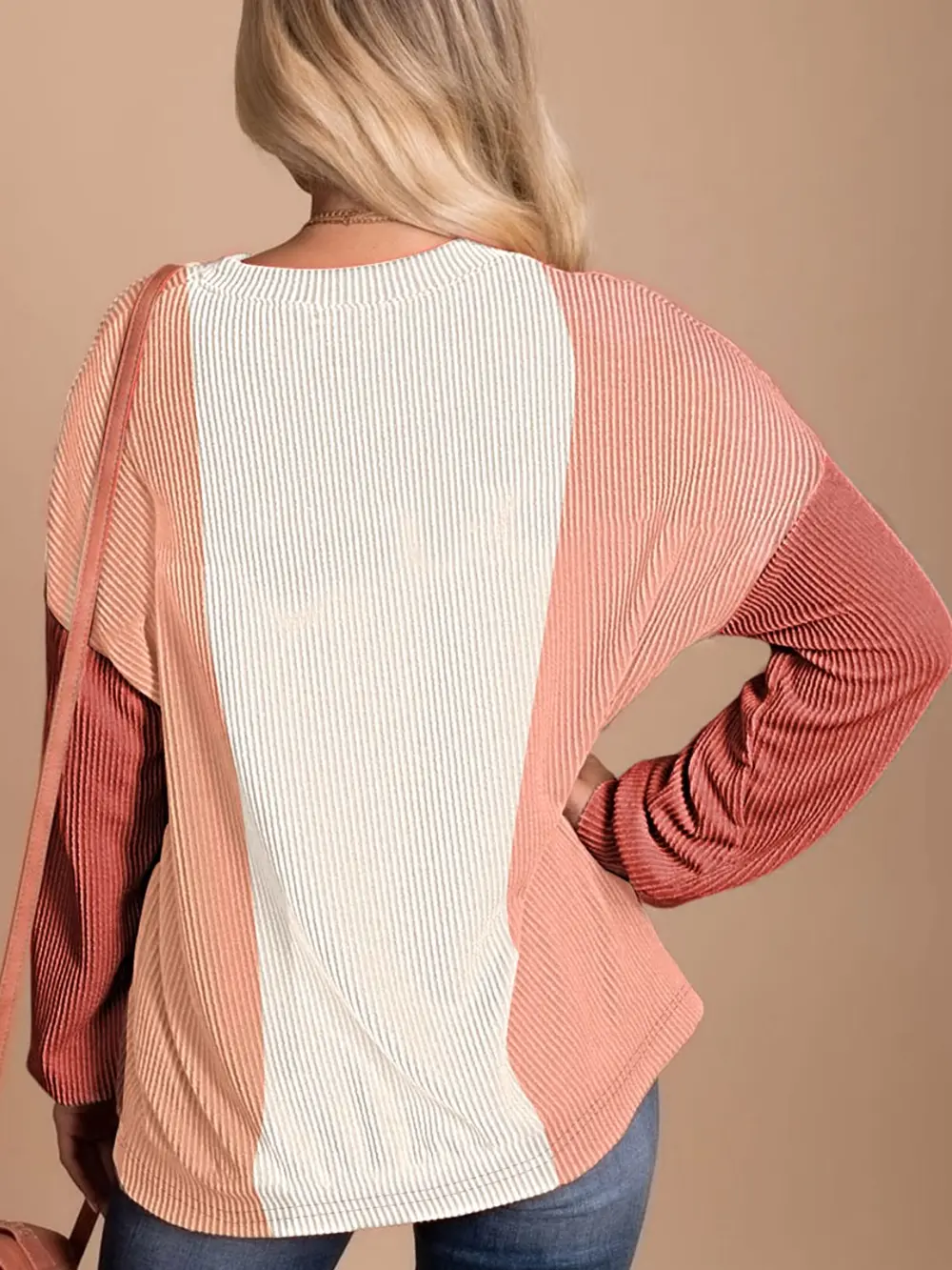Color Block Ribbed Long Sleeve T-Shirt, image 2