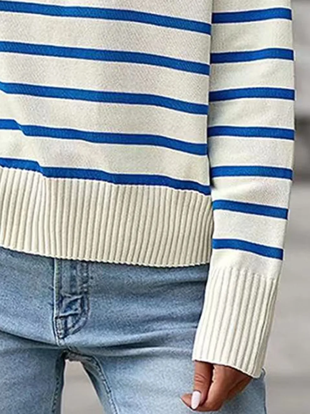 Striped Collared Neck Knit Top, image 7