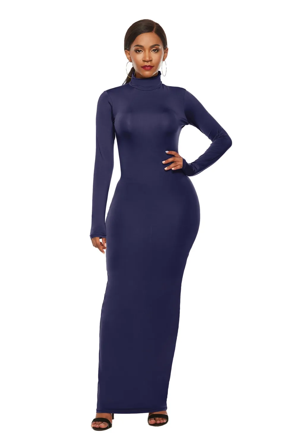 Mock Neck Long Sleeve Maxi Slim Dress, image 14