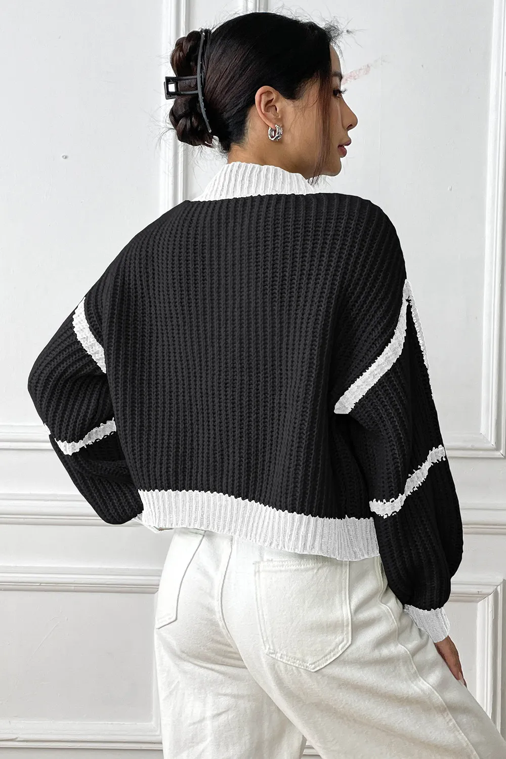 Contrast Open Front Long Sleeve Cardigan, image 7