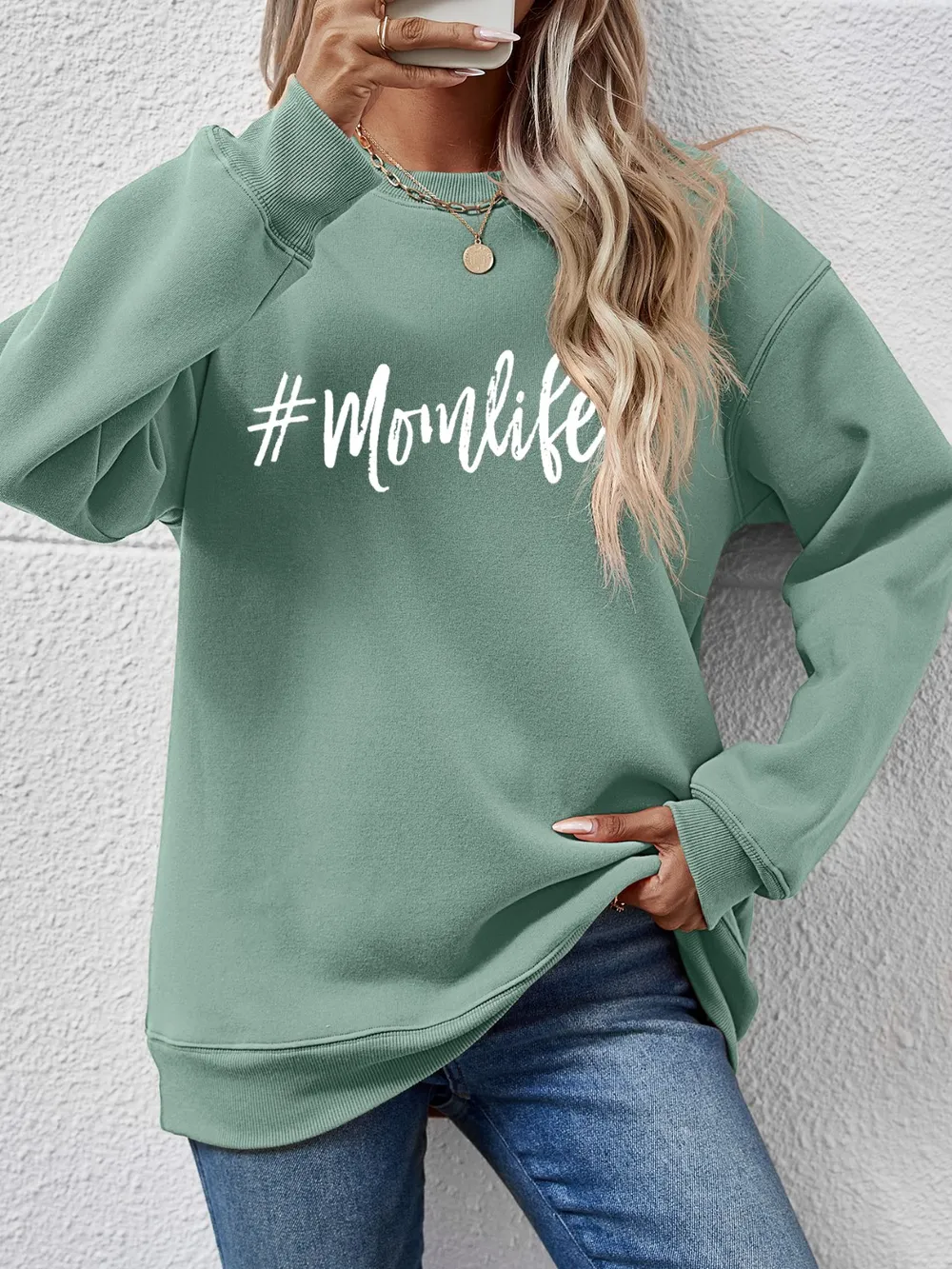 Letter Graphic Round Neck Sweatshirt, image 22