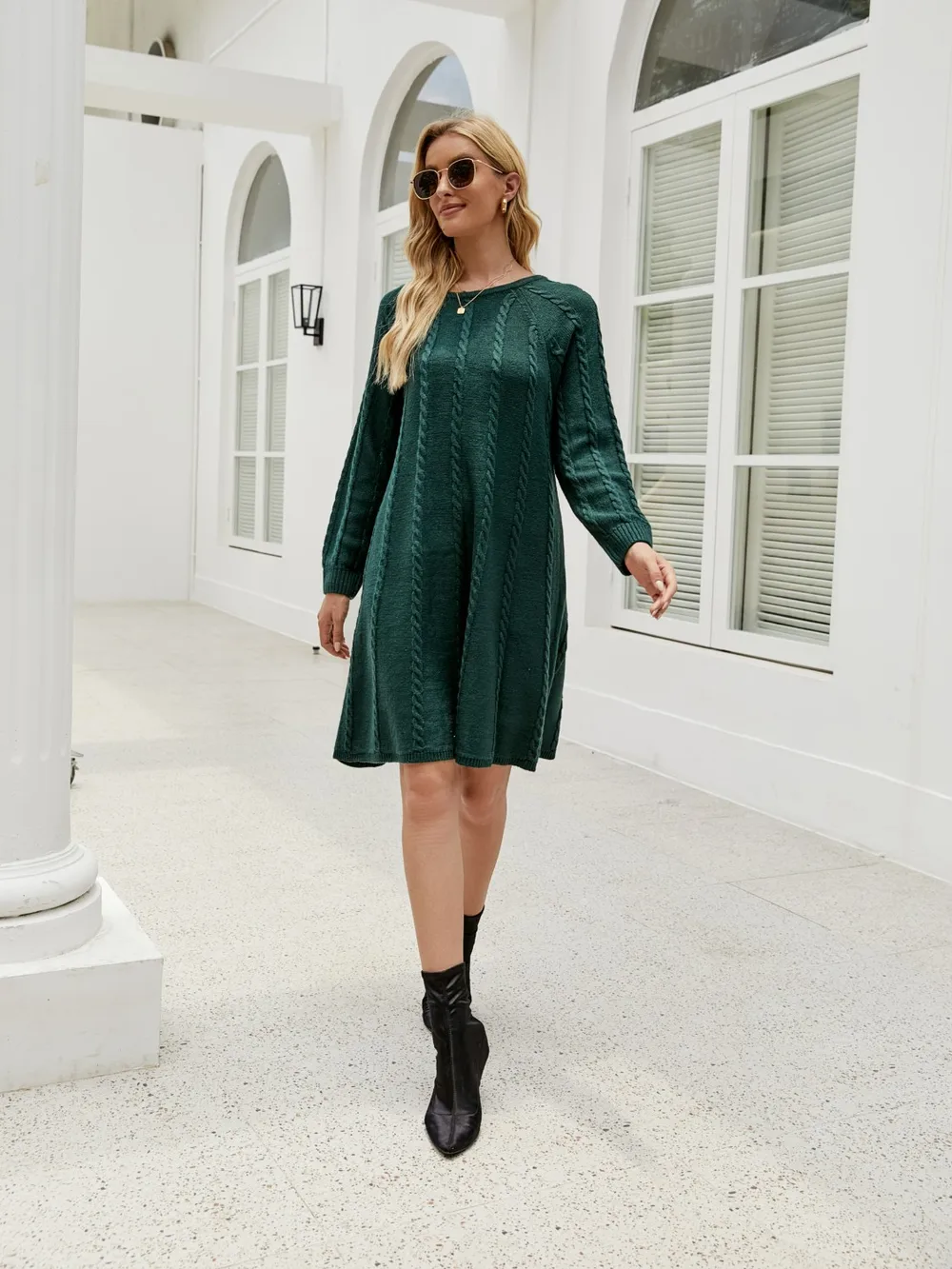 Cable-Knit Long Sleeve Sweater Dress, image 6