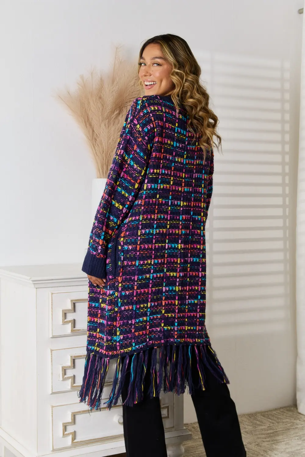 Fringe Hem Open Front Cardigan, image 2