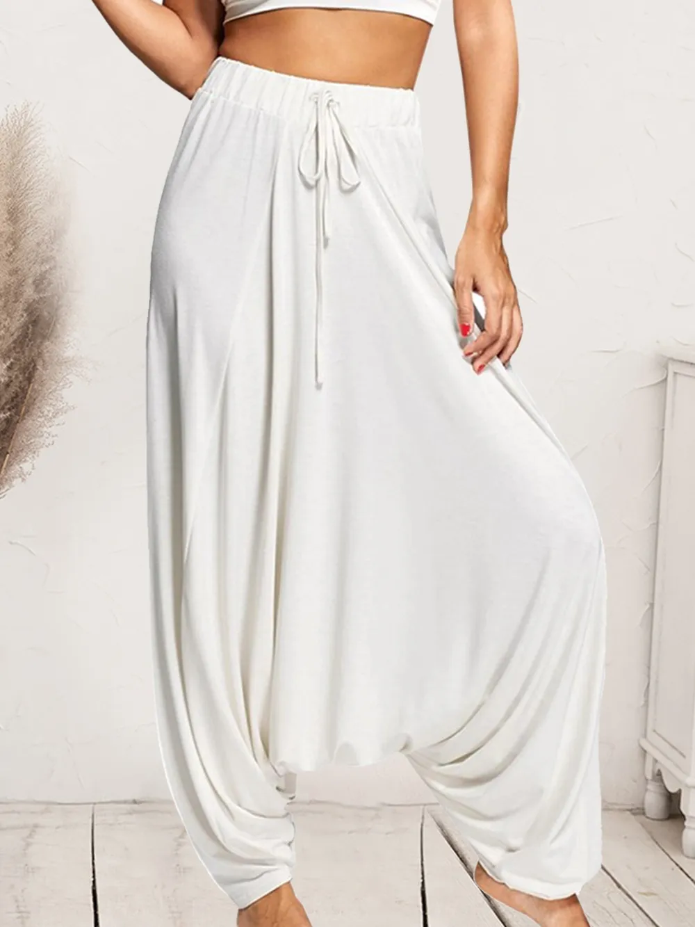 Tied Mid Waist Long Harem Pants, image 4