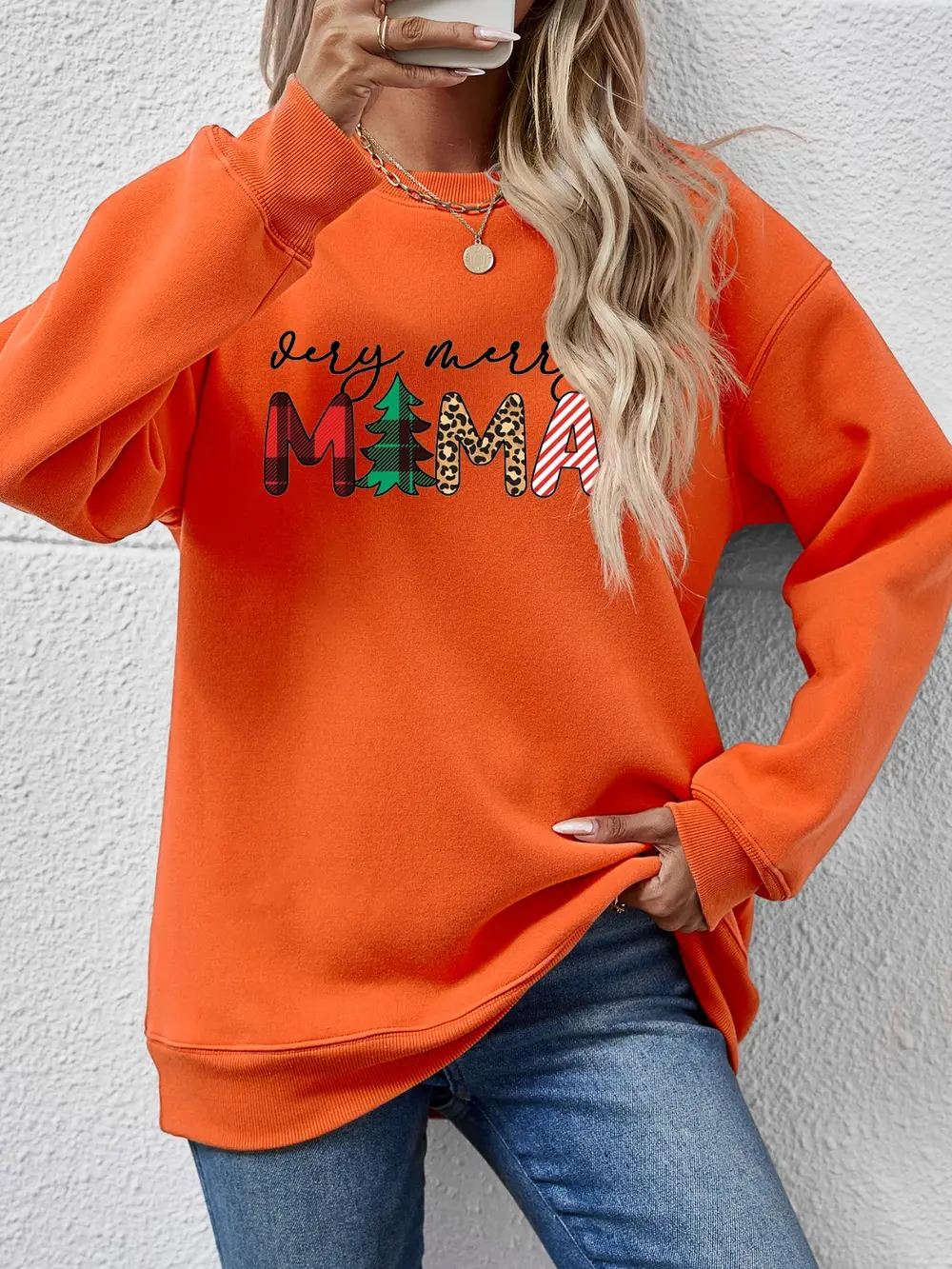 Letter Graphic Round Neck Long Sleeve Sweatshirt, image 16