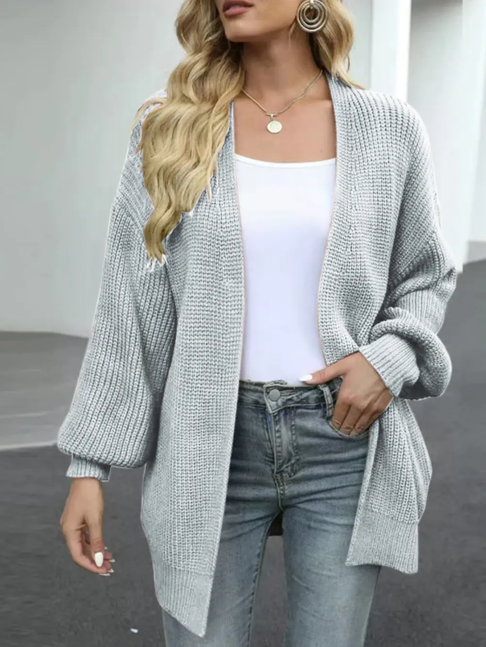Drop Shoulder Balloon Sleeve Cardigan, image 10