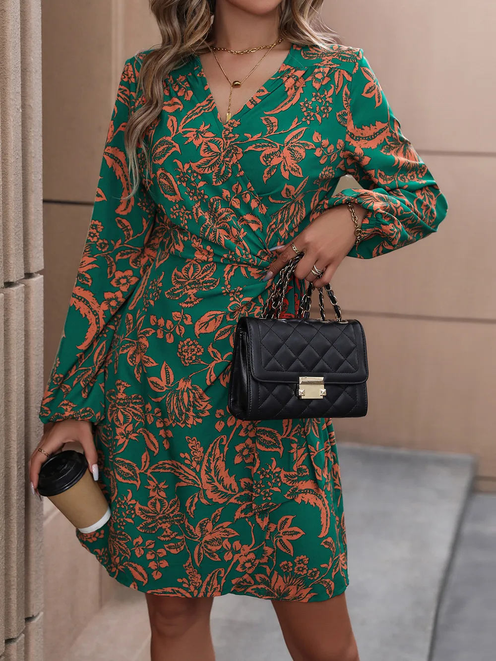 Floral Balloon Sleeve Mini Dress, image 3