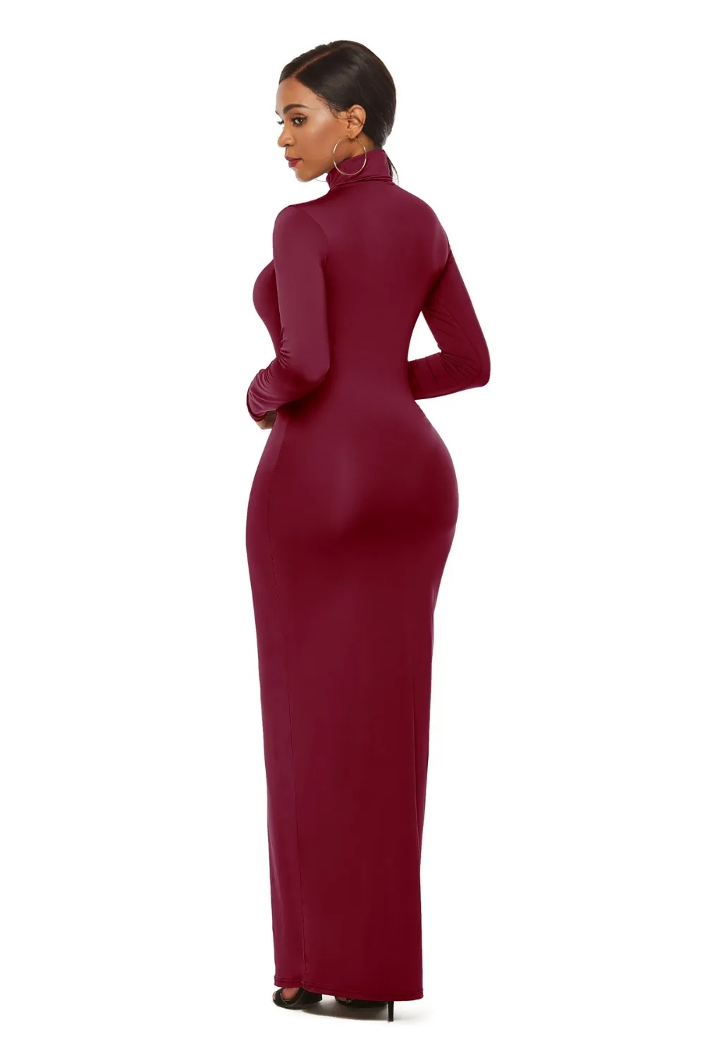 Mock Neck Long Sleeve Maxi Slim Dress, image 16