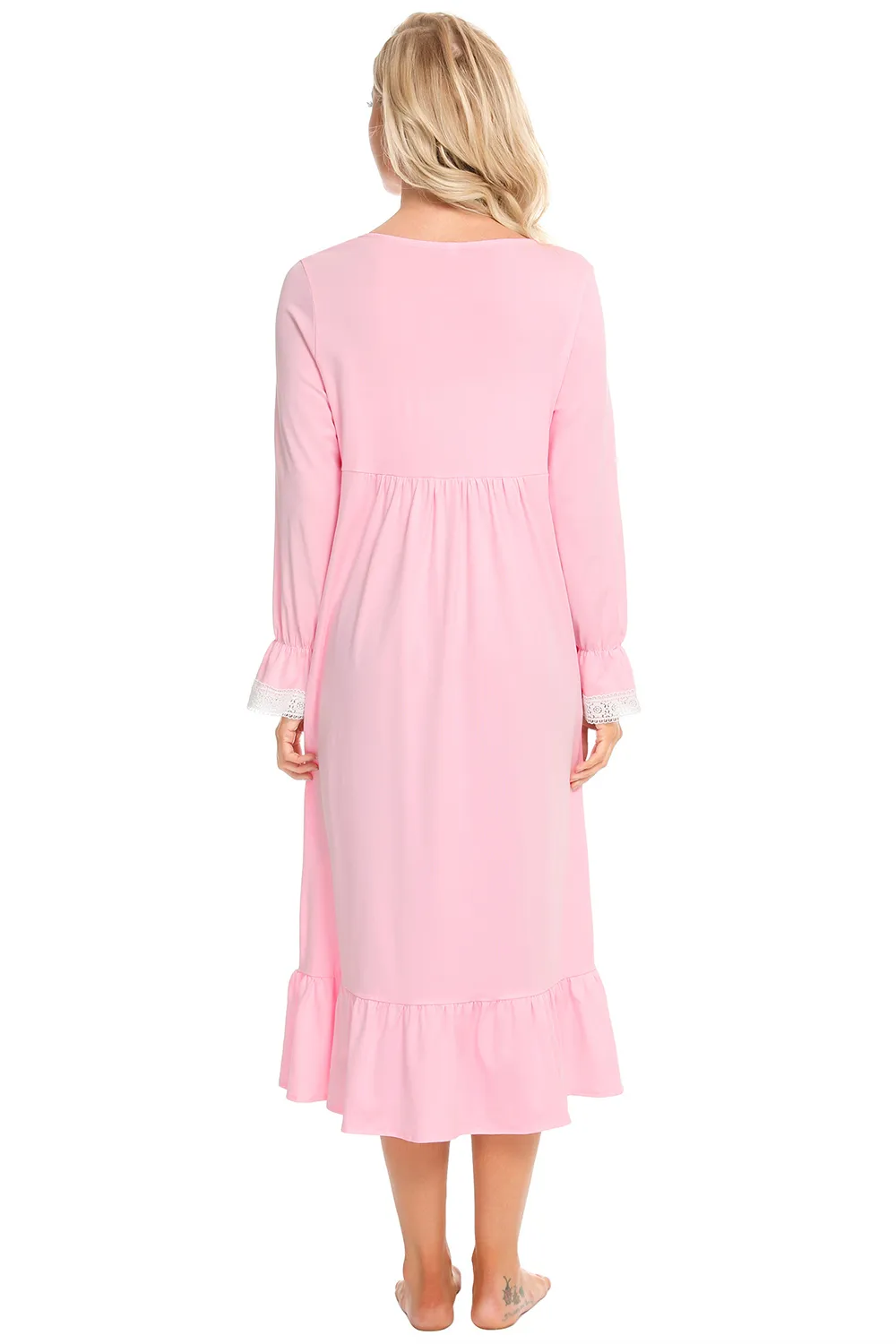 Lace Detail Square Neck Flounce Sleeve Night Dress, image 6