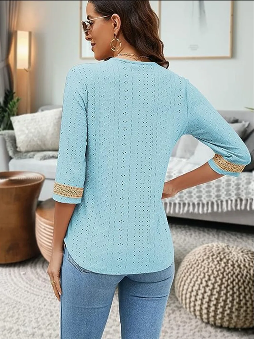 V-Neck Eyelet Blouse, image 15