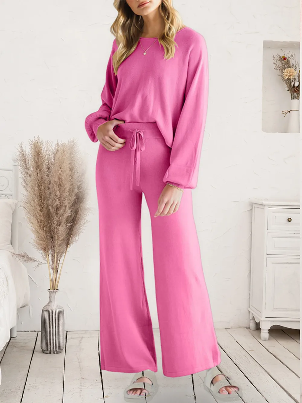 Long Sleeve Lounge Top and Drawstring Pants Set, image 2