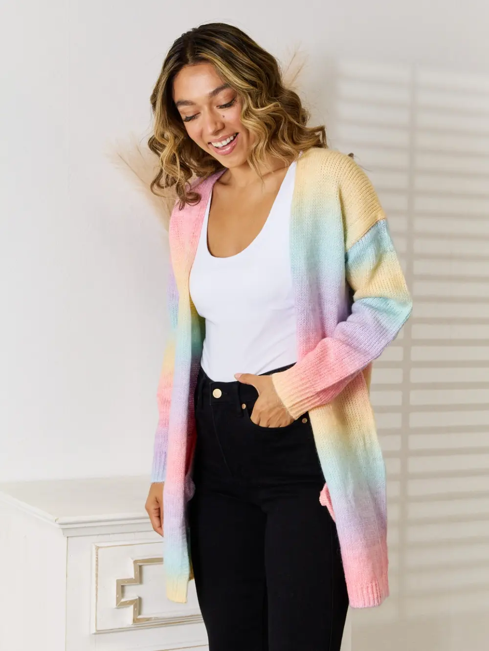 Full Size Gradient Open Front Cardigan, image 4