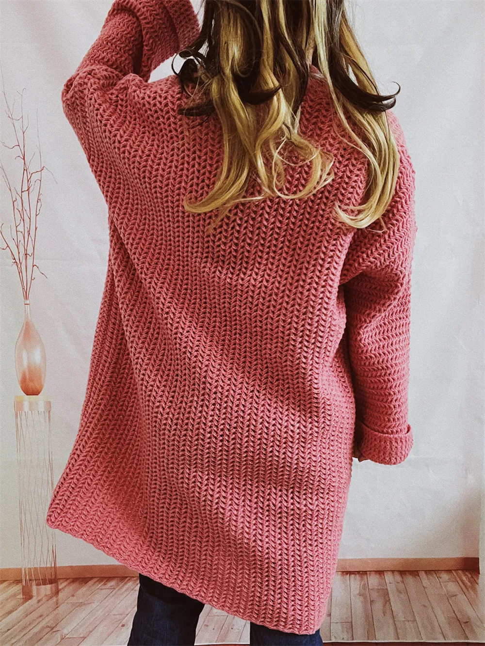 Open Front Long Sleeve Cardigan with Pockets, image 3
