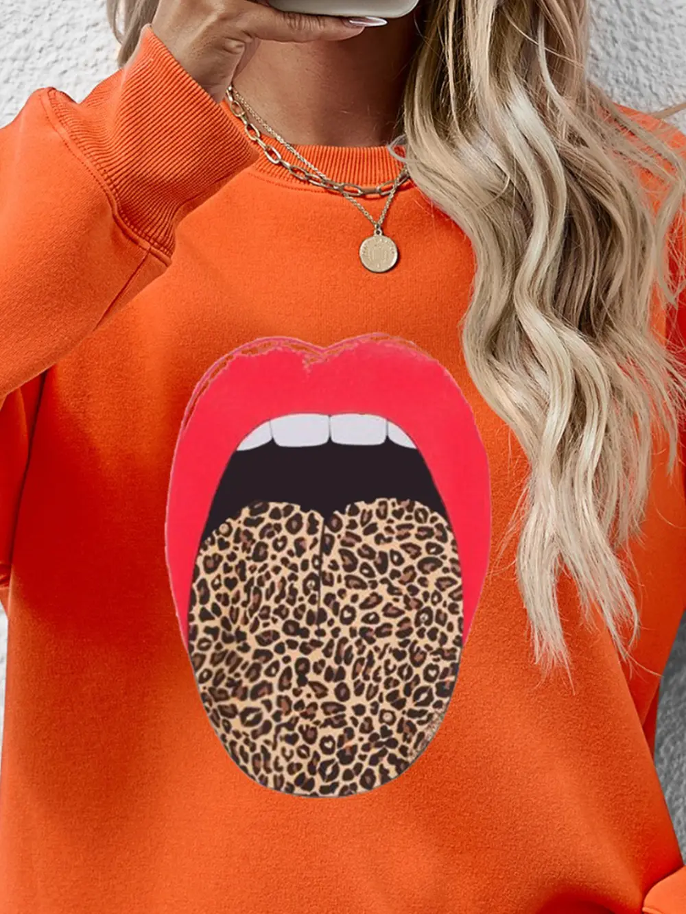 Leopard Lip Graphic Round Neck Sweatshirt, image 26