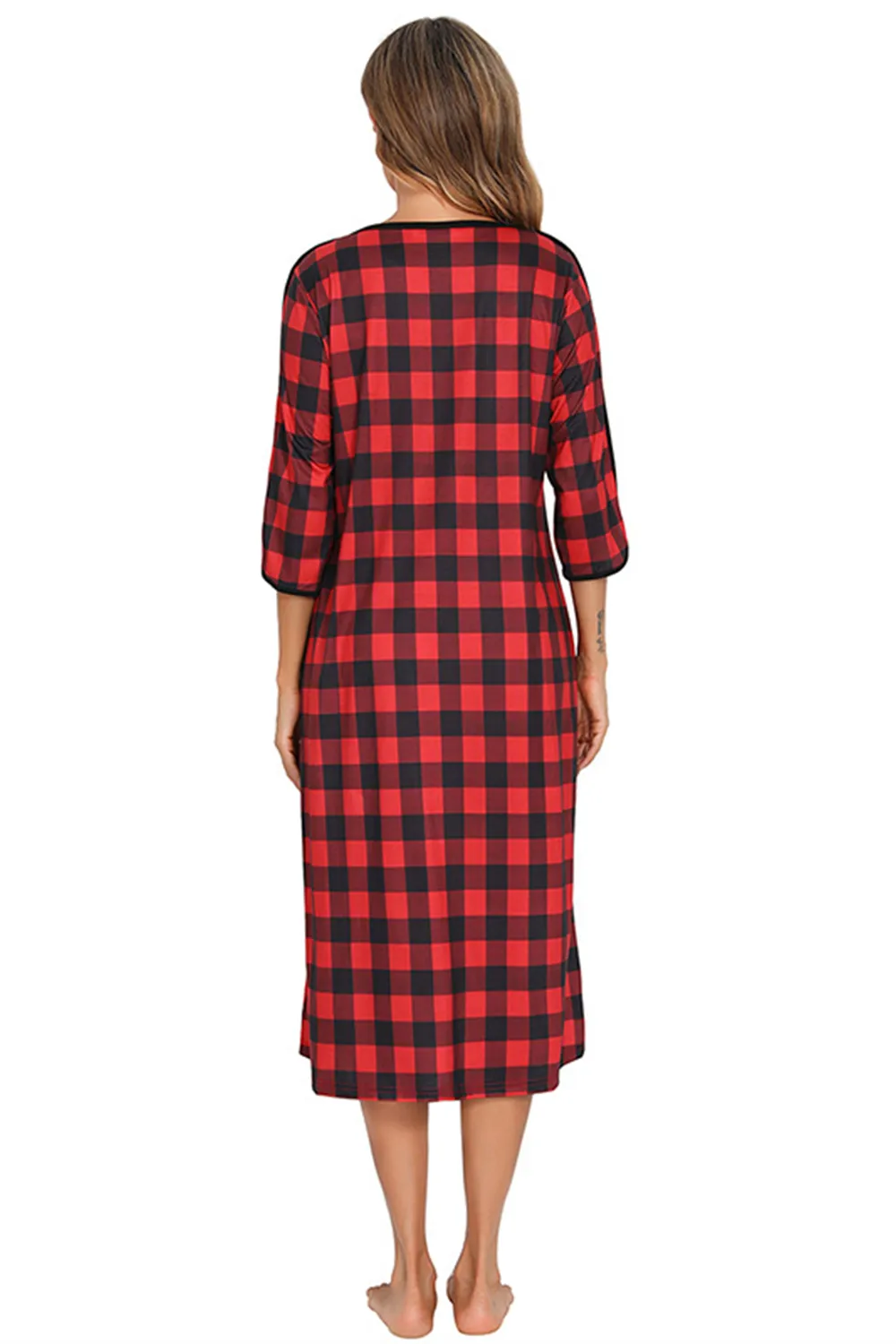 Round Neck Three-Quarter Sleeve Midi Night Dress, image 27