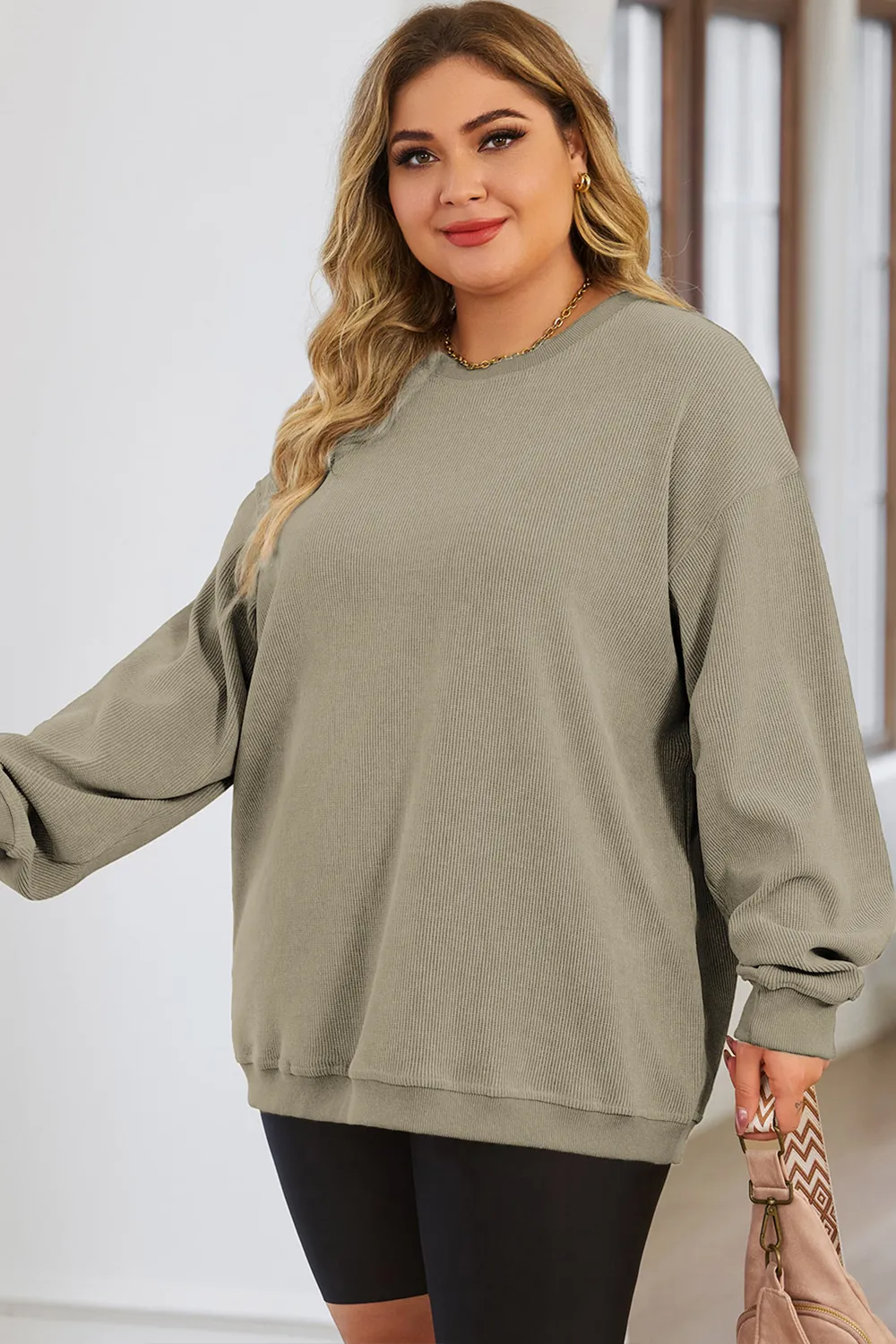 Plus Size Round Neck Dropped Shoulder Sweatshirt, image 7