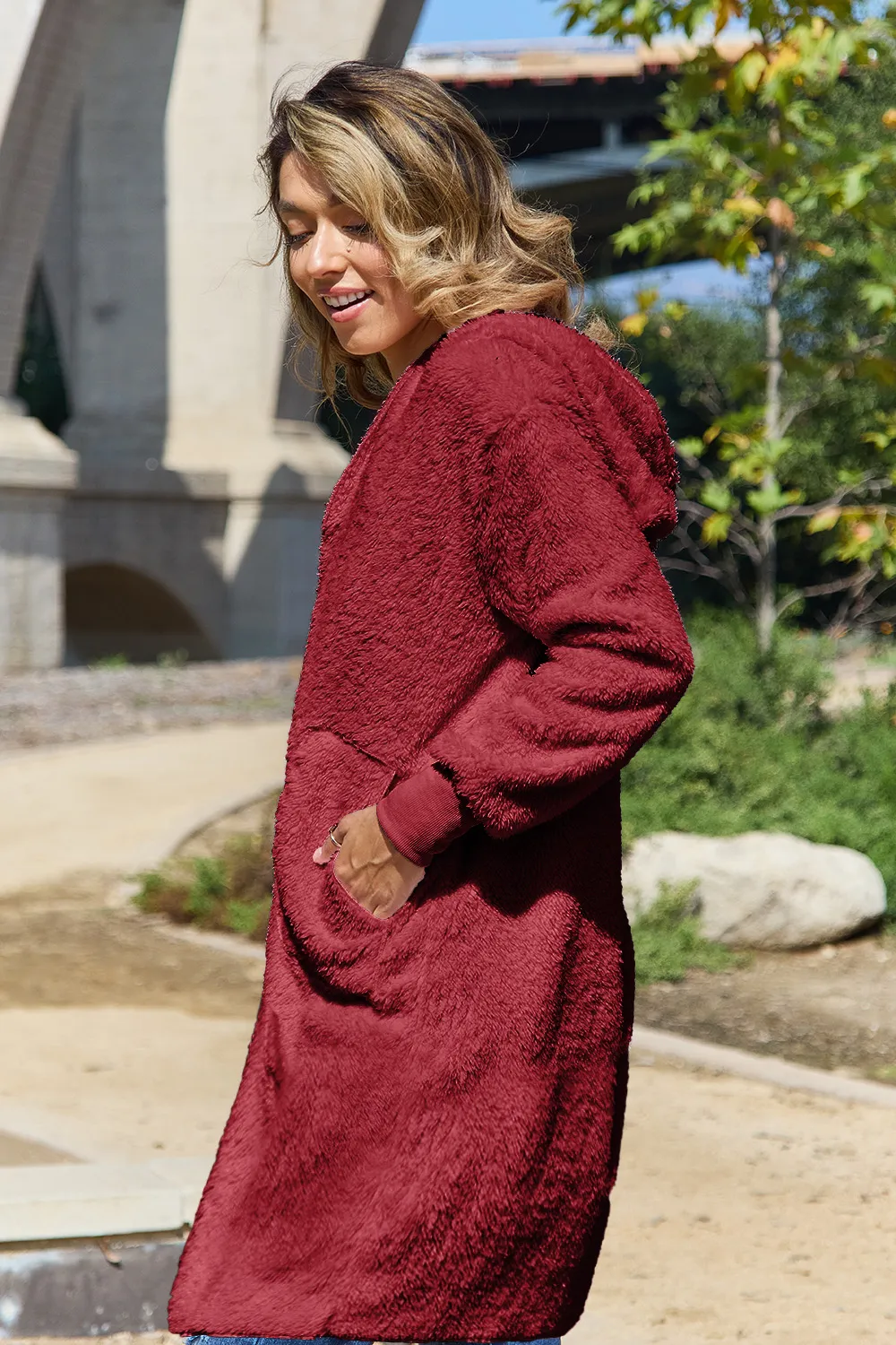 Full Size Hooded Teddy Bear Jacket with Thumbholes, image 12