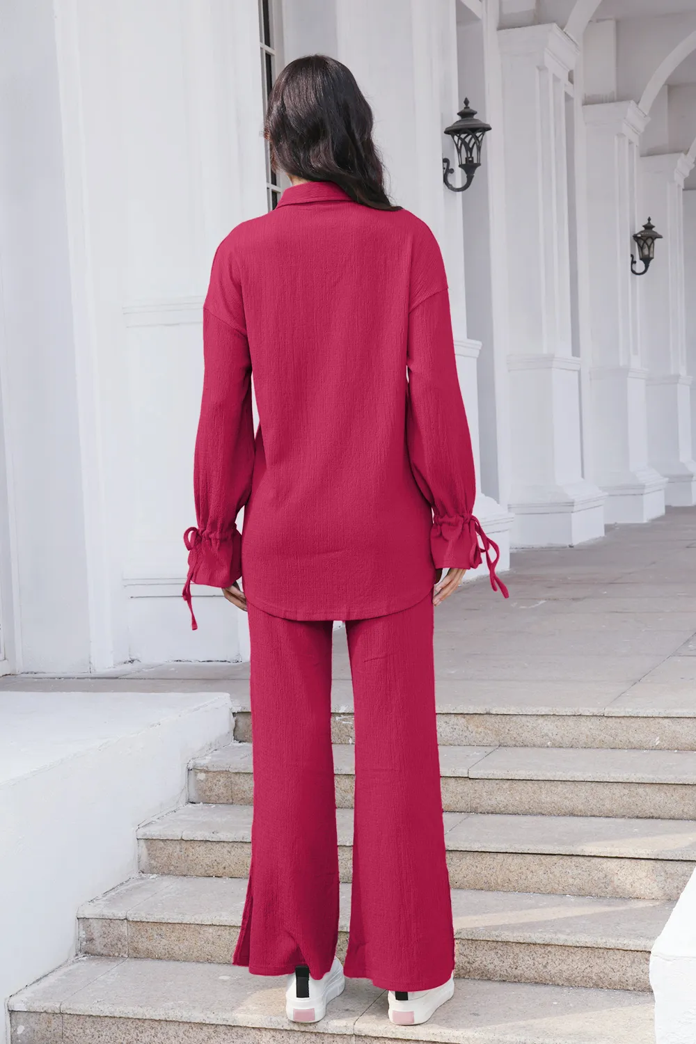Drawstring Flounce Sleeve Shirt and Pants Set, image 18