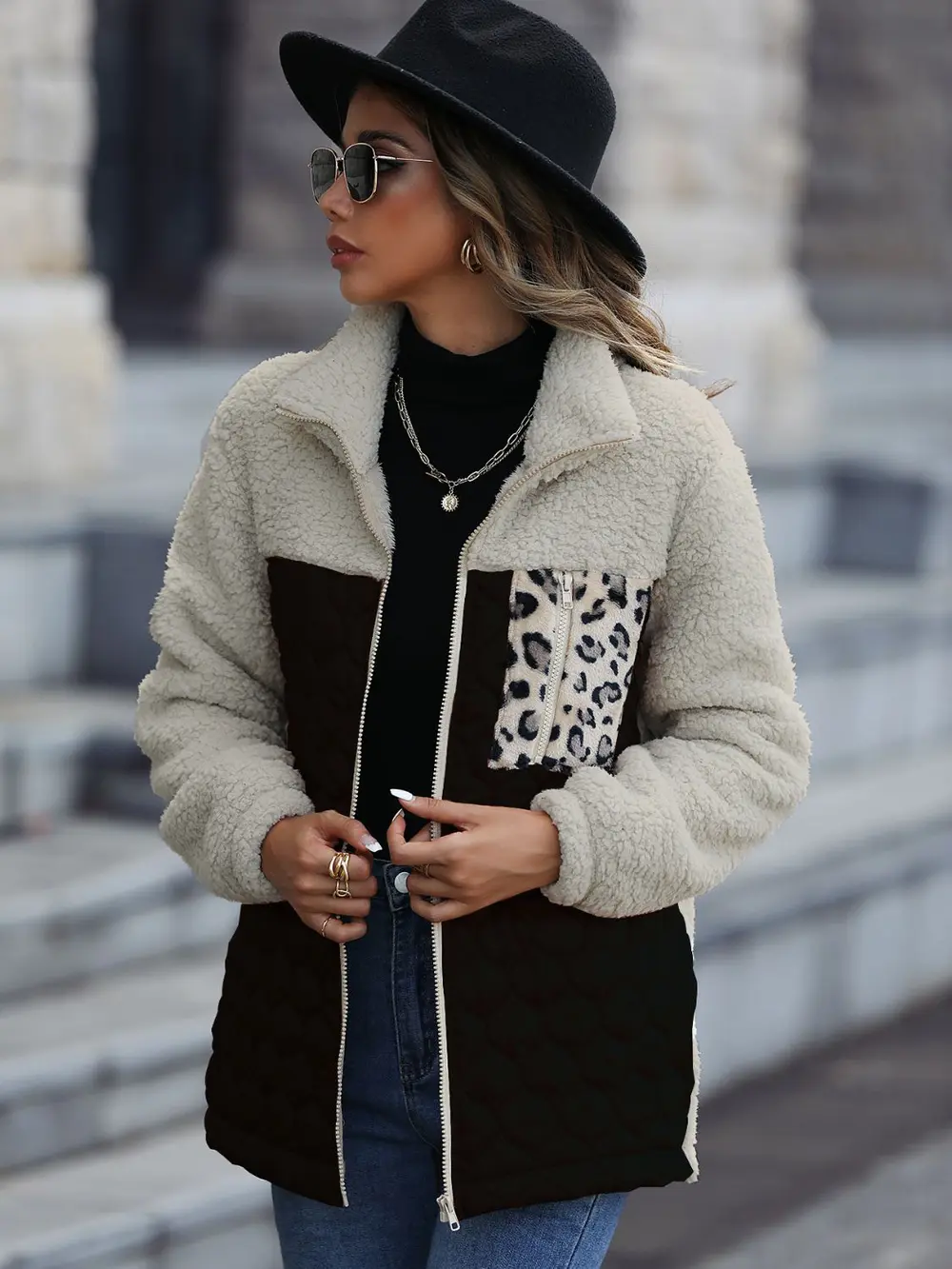 Leopard Color Block Zip-Up Jacket, image 10