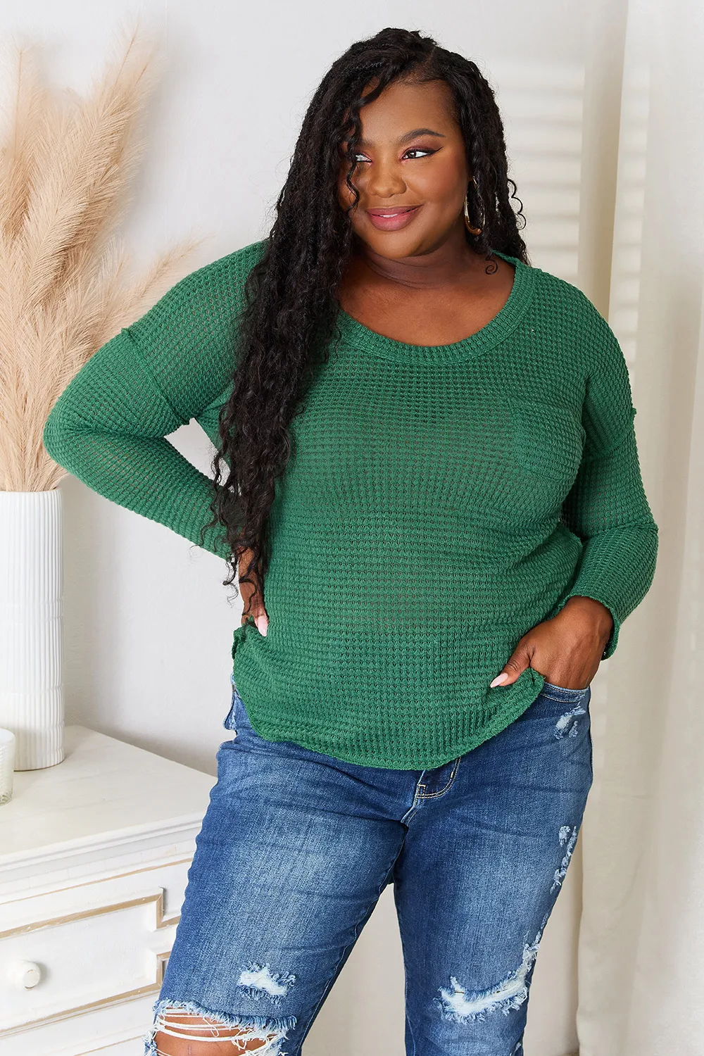 Full Size Scoop Neck Patch Pocket Top, image 5