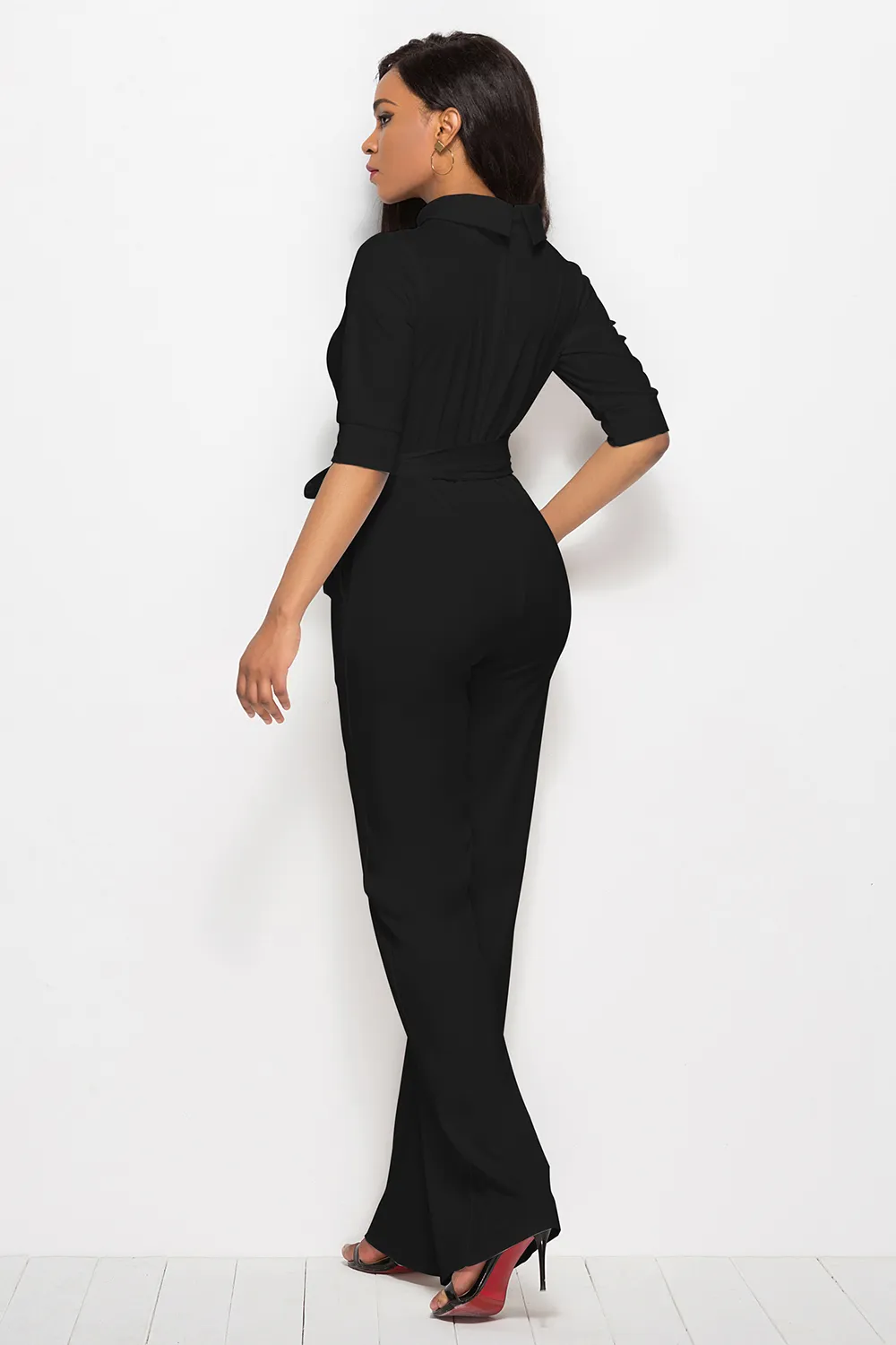 Mock Neck Tie-Waist Half Sleeve Jumpsuit, image 14