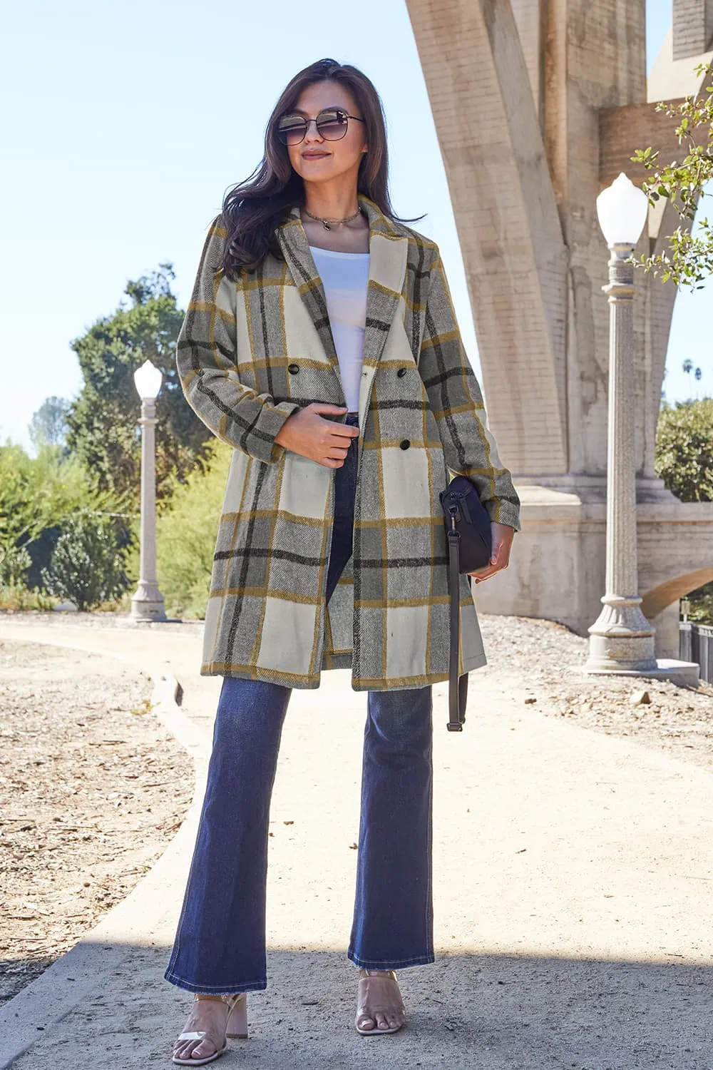Full Size Plaid Button Up Lapel Collar Coat, image 11