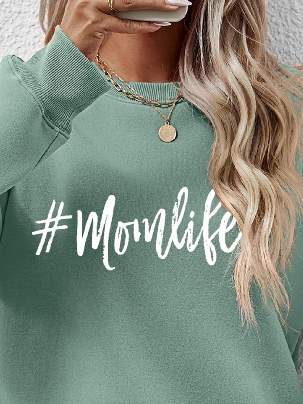 Letter Graphic Round Neck Sweatshirt, image 23