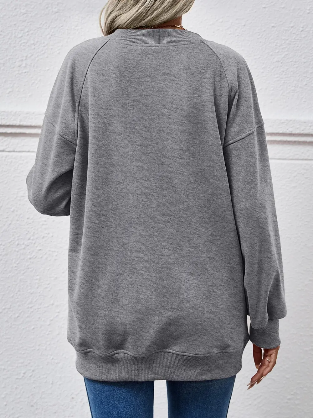 Round Neck Drop Shoulder Long Sleeve Sweatshirt, image 9