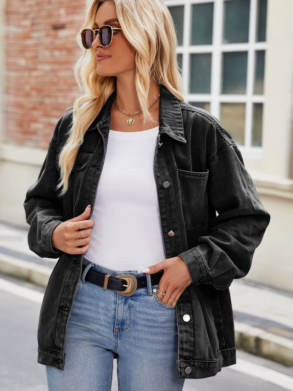Button Up Denim Jacket with Pockets, image 6