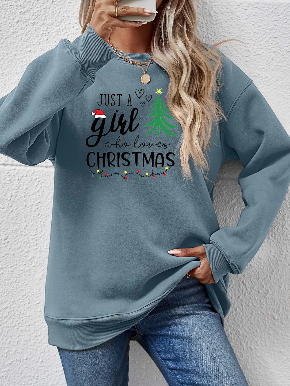 Letter Graphic Round Neck Sweatshirt, image 11