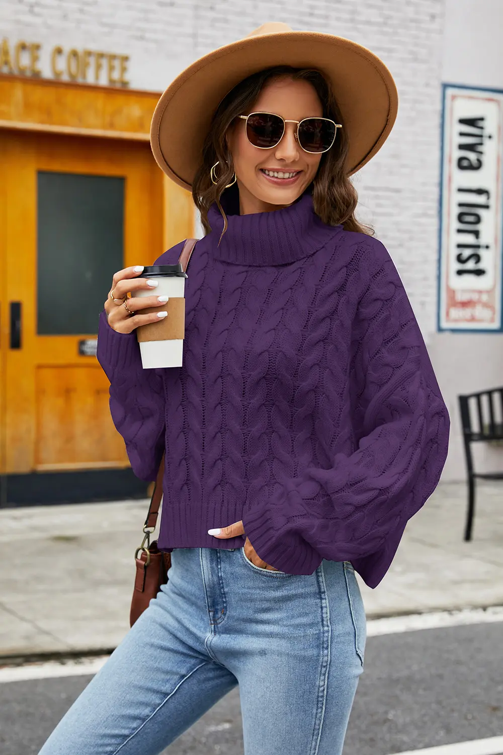 Turtleneck Cable-Knit Long Sleeve Sweater, image 4