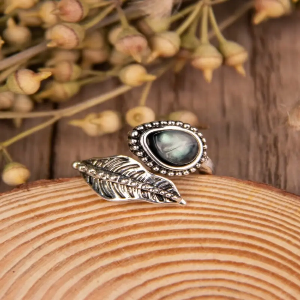 Alloy Moonstone Leaf Bypass Ring, image 2