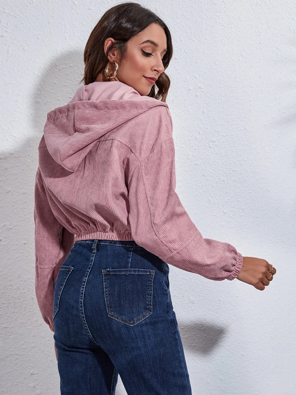 Drawstring Hooded Zip Up Jacket with Pockets, image 3