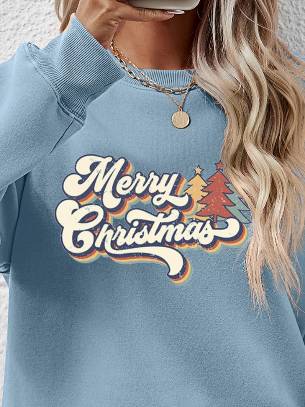 Christmas Letter Graphic Round Neck Sweatshirt, image 15