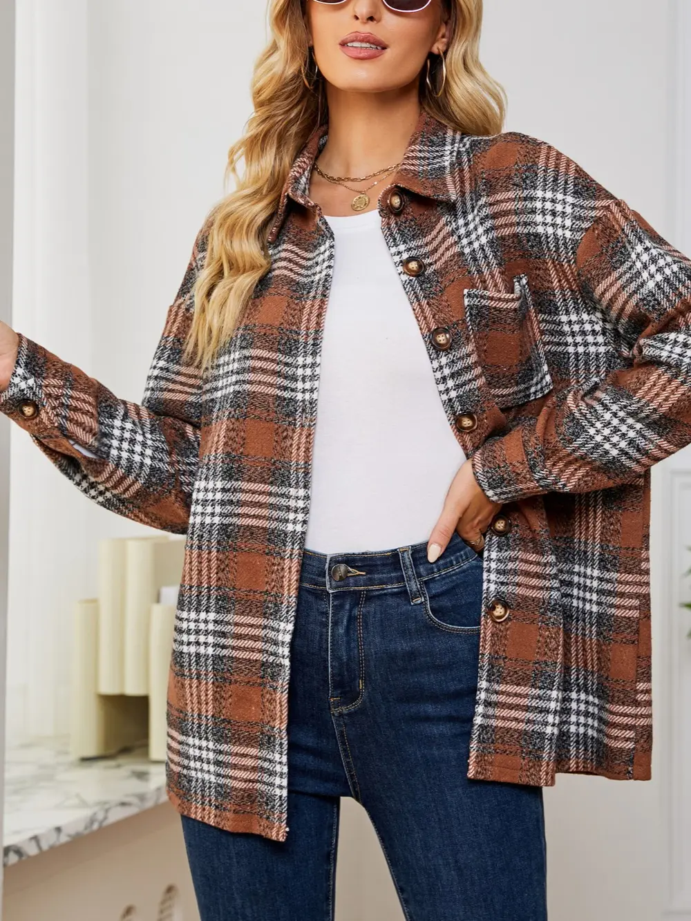 Plaid Collared Shirt Jacket, image 7