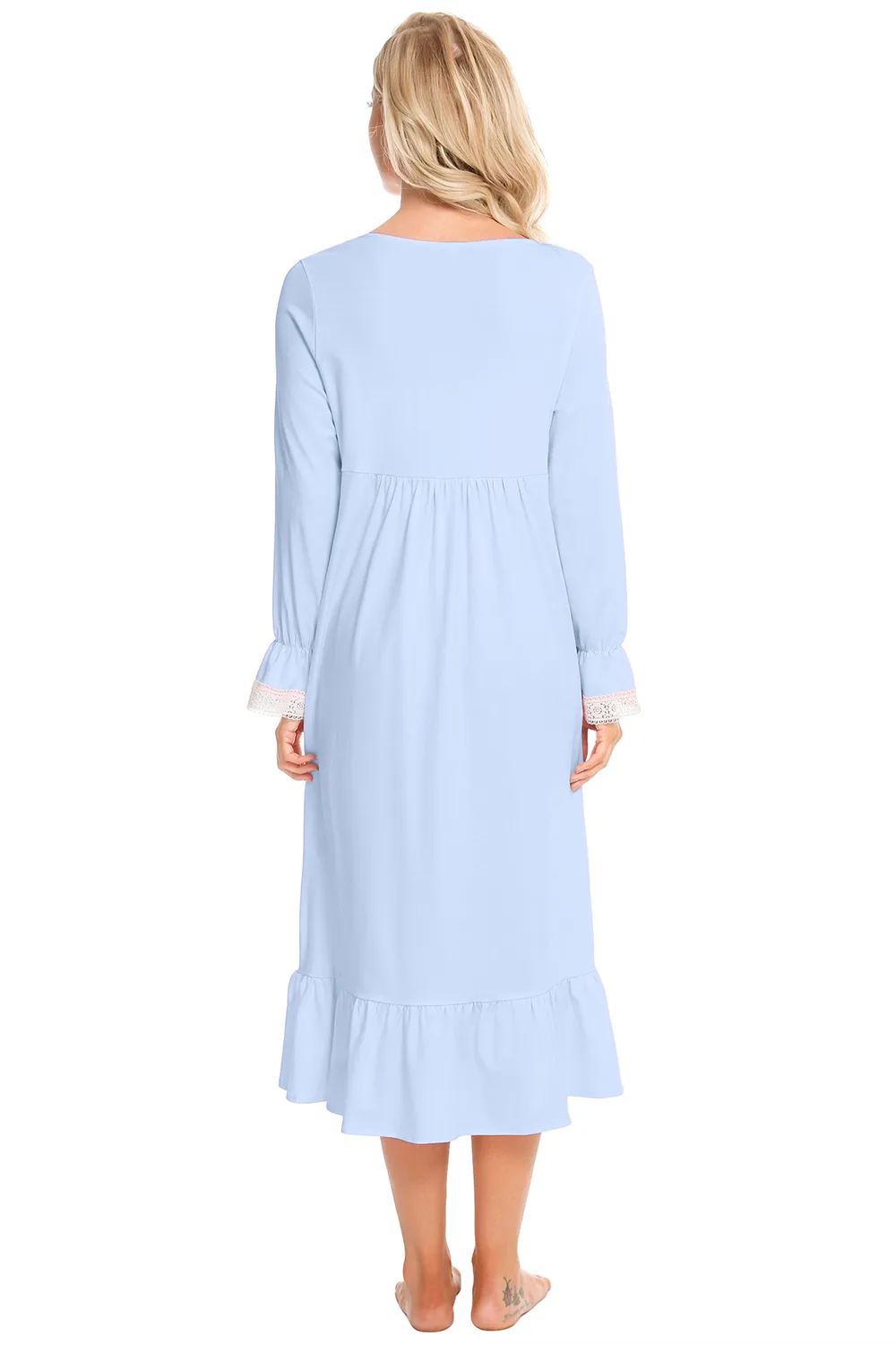 Lace Detail Square Neck Flounce Sleeve Night Dress, image 3